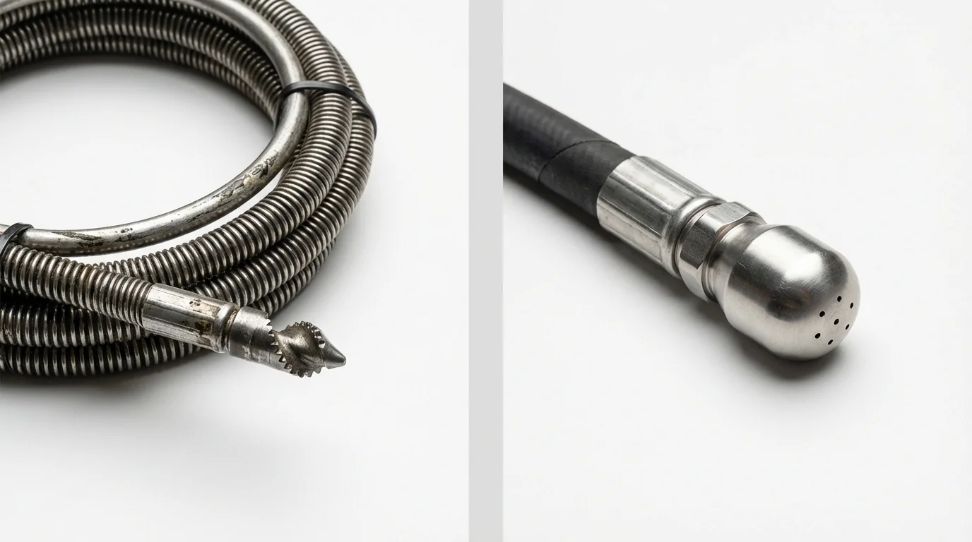 Drain snake cable and hydro jetting nozzle used for drain cleaning in Rosebud, TX