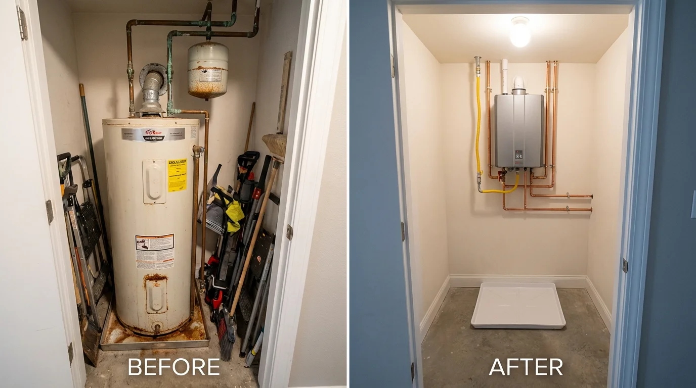 Tank water heater versus wall-mounted tankless unit comparison for Rosebud, TX homeowners